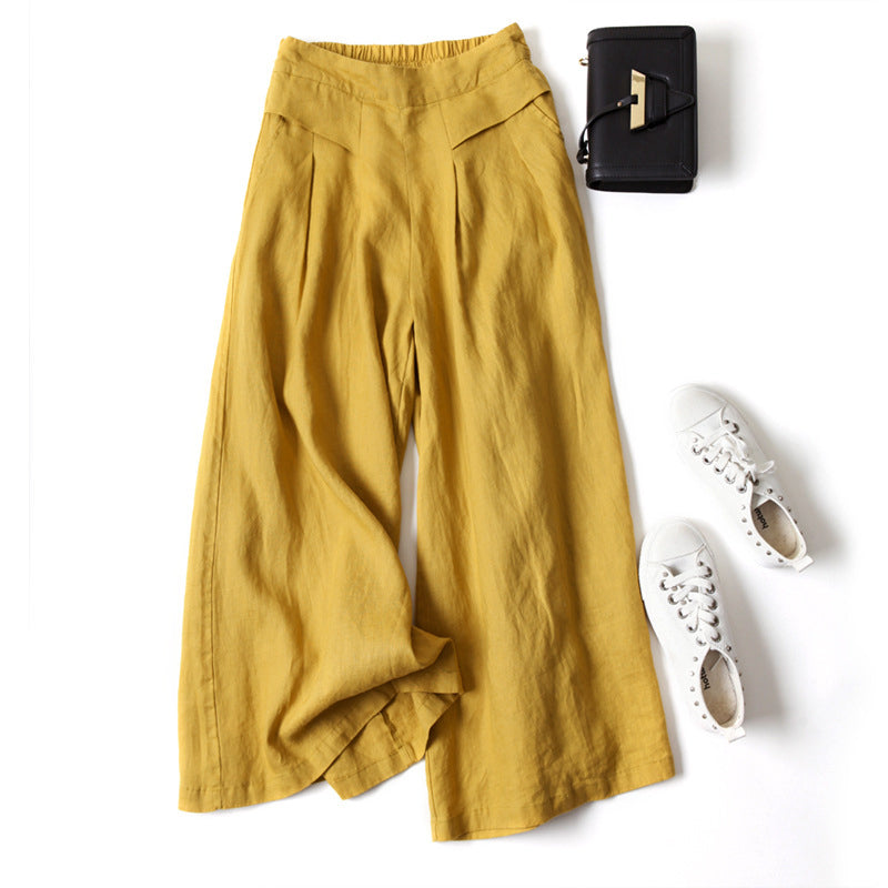 Jade - Women's Linen Wide-Leg Pants with Elastic Waist