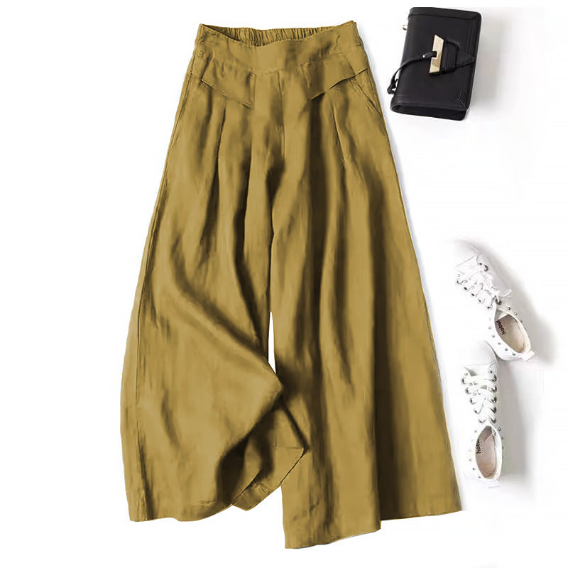 Jade - Women's Linen Wide-Leg Pants with Elastic Waist