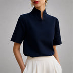 Jolene - Women’s Stand Collar Short Sleeve Blouse