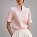 Jolene - Women’s Stand Collar Short Sleeve Blouse