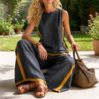 Kimberly - Women's Contrast Trim Sleeveless Top and Pants Set