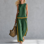 Kimberly - Women's Contrast Trim Sleeveless Top and Pants Set