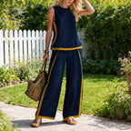 Kimberly - Women's Contrast Trim Sleeveless Top and Pants Set