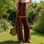 Kimberly - Women's Contrast Trim Sleeveless Top and Pants Set