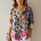 Lauren - Women's Colorful Floral Button Front Casual Blouse