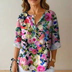 Lauren - Women's Colorful Floral Button Front Casual Blouse