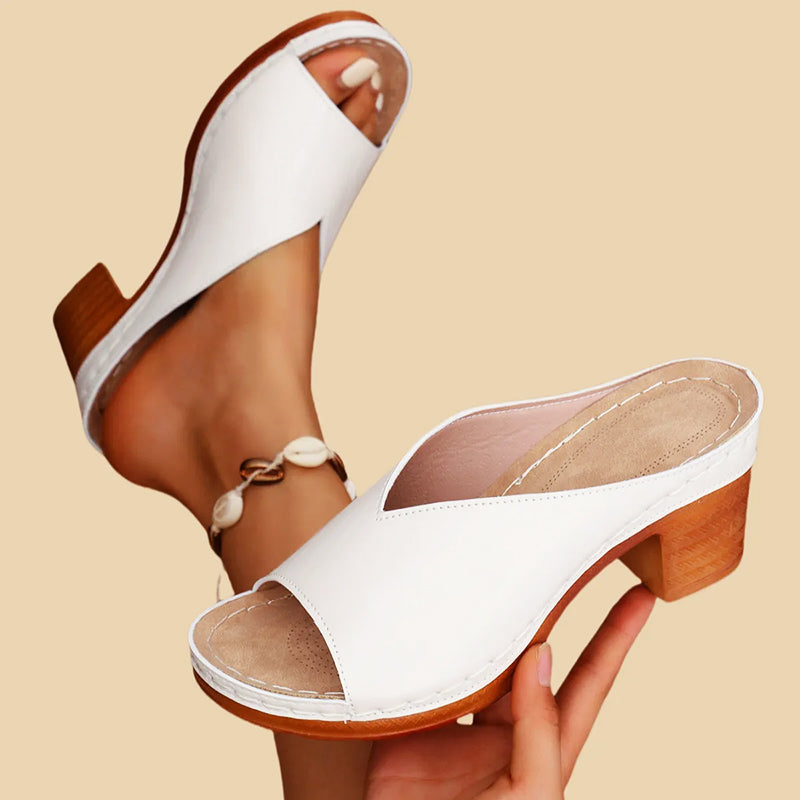 Leah - Women’s Open-Toe Block Heel Mule Sandals