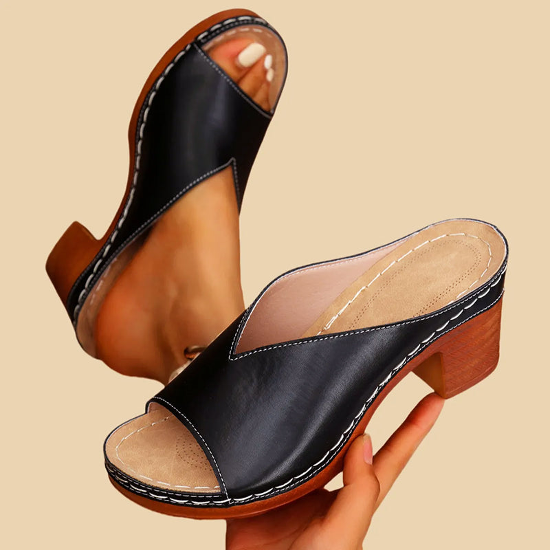 Leah - Women’s Open-Toe Block Heel Mule Sandals