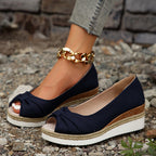 Lennon - Women’s Peep-Toe Espadrille Wedges with Knotted Front