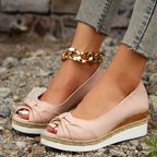 Lennon - Women’s Peep-Toe Espadrille Wedges with Knotted Front