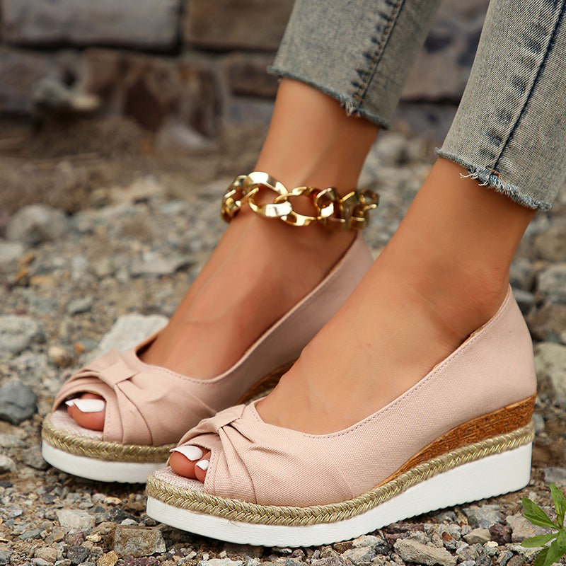 Lennon - Women’s Peep-Toe Espadrille Wedges with Knotted Front
