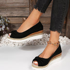 Lennon - Women’s Peep-Toe Espadrille Wedges with Knotted Front