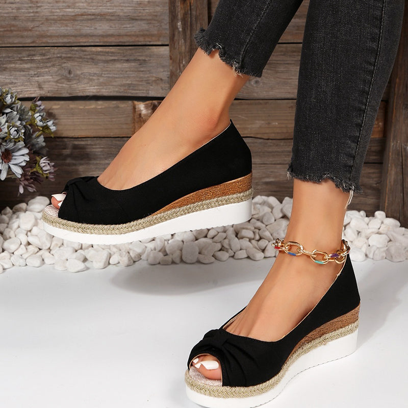 Lennon - Women’s Peep-Toe Espadrille Wedges with Knotted Front