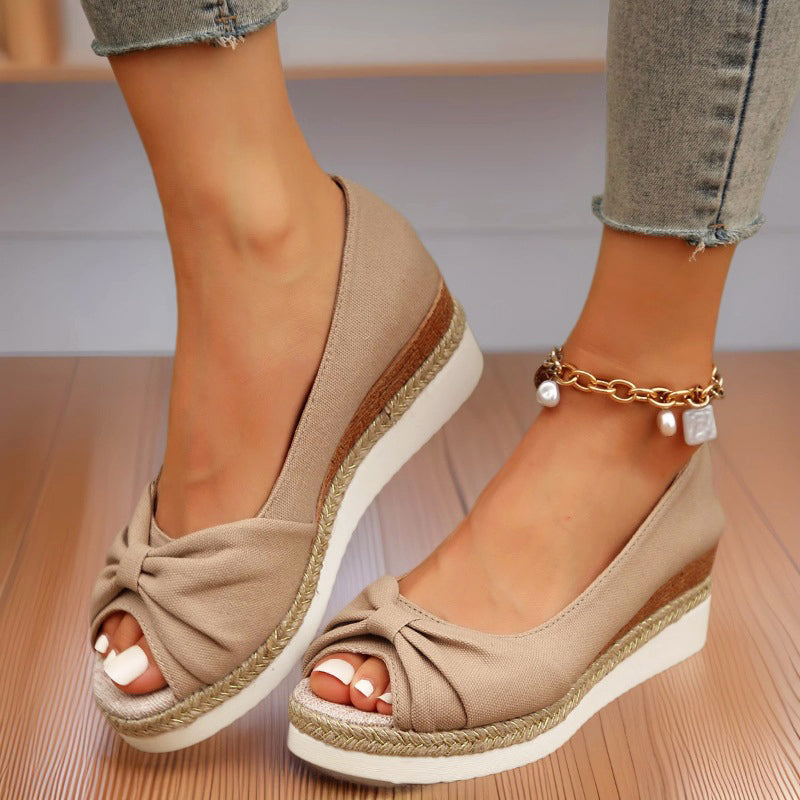 Lennon - Women’s Peep-Toe Espadrille Wedges with Knotted Front