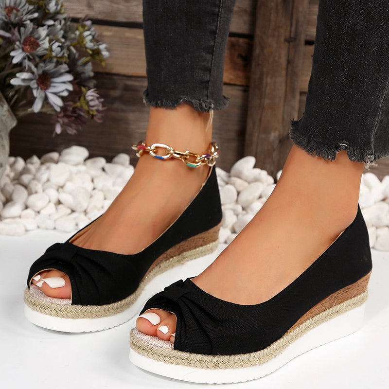 Lennon - Women’s Peep-Toe Espadrille Wedges with Knotted Front