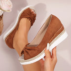 Lennon - Women’s Peep-Toe Espadrille Wedges with Knotted Front