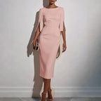 Lilah - Women's Elegant Three-Quarter Pearl Sleeve Midi Dress