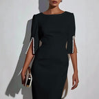 Lilah - Women's Elegant Three-Quarter Pearl Sleeve Midi Dress
