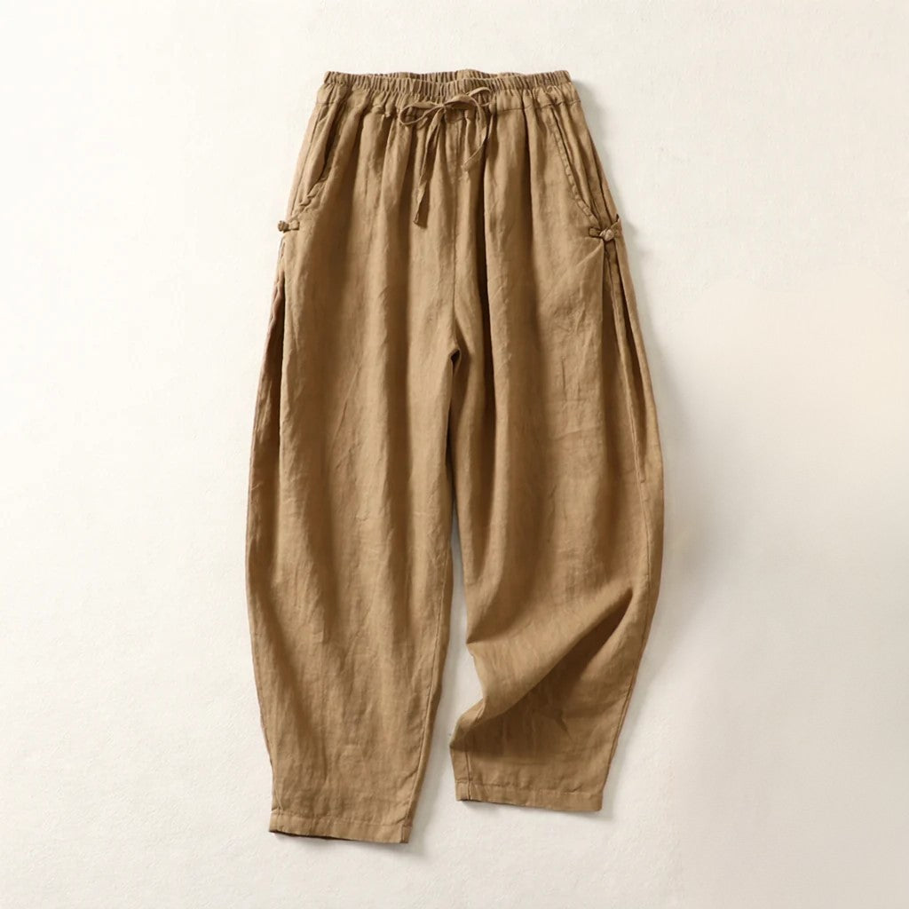 Lily - Women’s Linen Drawstring Wide Leg Pants