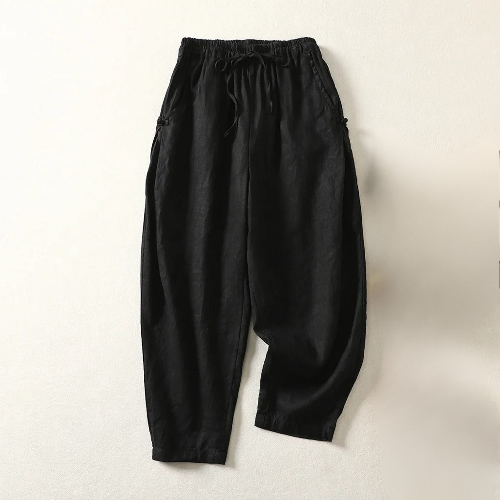 Lily - Women’s Linen Drawstring Wide Leg Pants