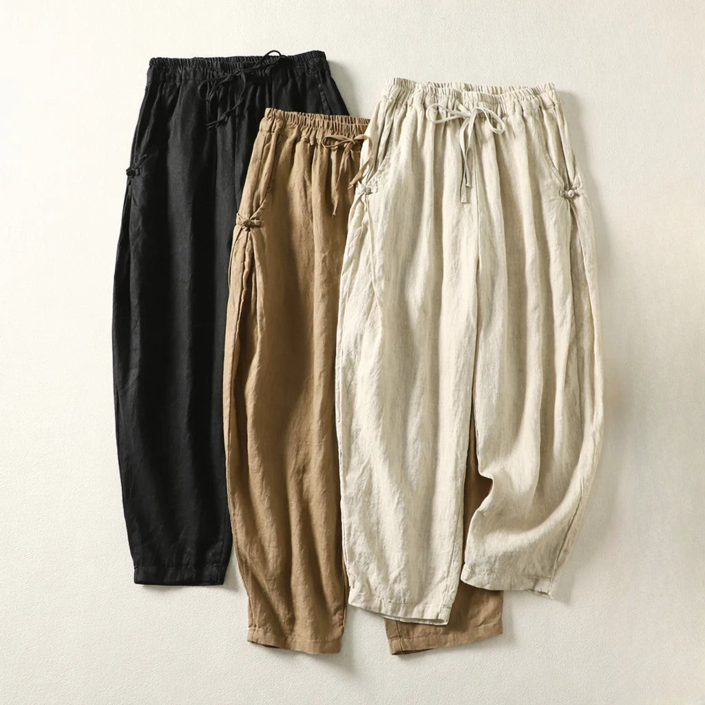 Lily - Women’s Linen Drawstring Wide Leg Pants