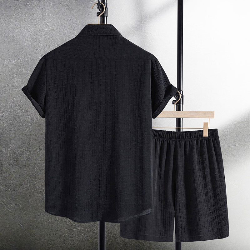 Logan - Men's Textured Short Sleeve Shirt And Shorts Set