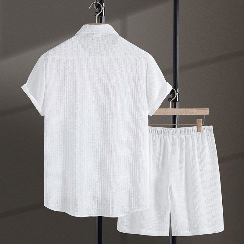 Logan - Men's Textured Short Sleeve Shirt And Shorts Set