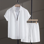 Logan - Men's Textured Short Sleeve Shirt And Shorts Set