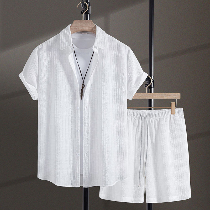 Logan - Men's Textured Short Sleeve Shirt And Shorts Set