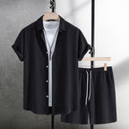 Logan - Men's Textured Short Sleeve Shirt And Shorts Set