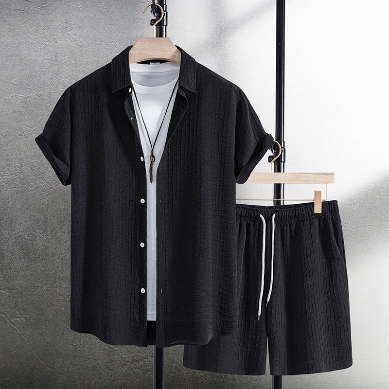 Logan - Men's Textured Short Sleeve Shirt And Shorts Set