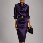 Lorelei - Women’s Draped Collar Satin-Look Dress