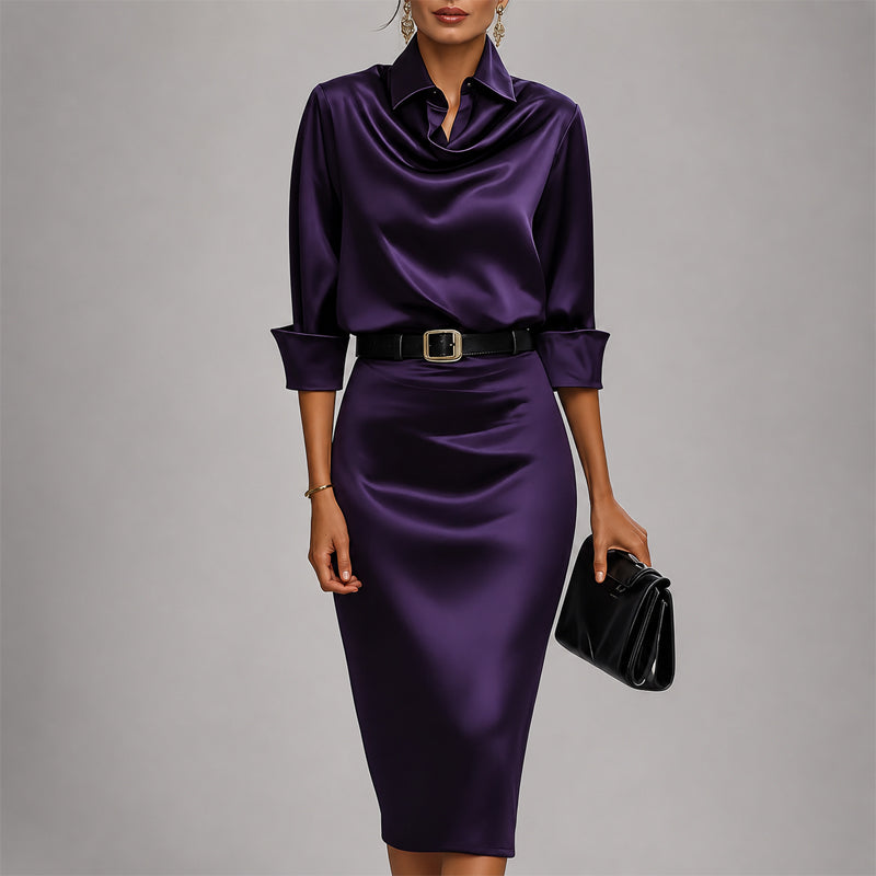 Lorelei - Women’s Draped Collar Satin-Look Dress