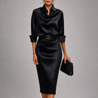 Lorelei - Women’s Draped Collar Satin-Look Dress