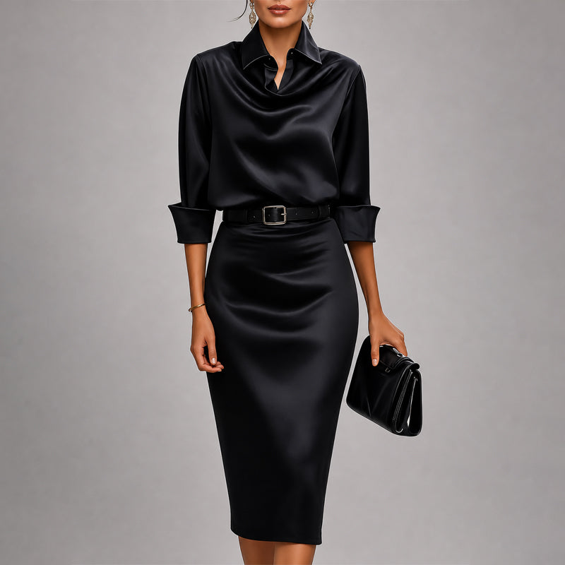 Lorelei - Women’s Draped Collar Satin-Look Dress