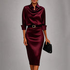 Lorelei - Women’s Draped Collar Satin-Look Dress