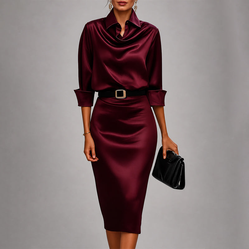 Lorelei - Women’s Draped Collar Satin-Look Dress