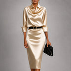 Lorelei - Women’s Draped Collar Satin-Look Dress