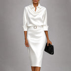 Lorelei - Women’s Draped Collar Satin-Look Dress