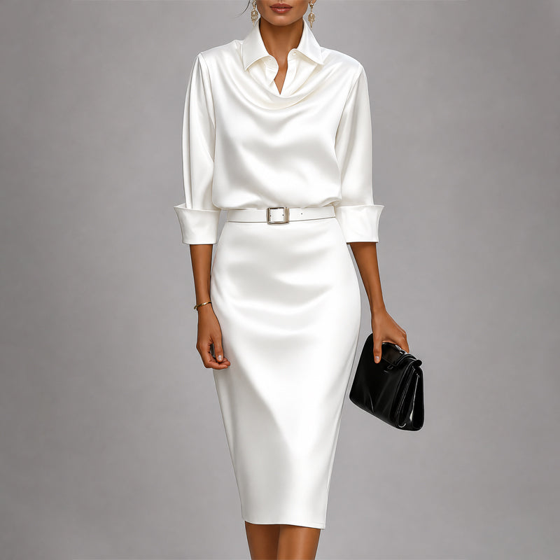 Lorelei - Women’s Draped Collar Satin-Look Dress