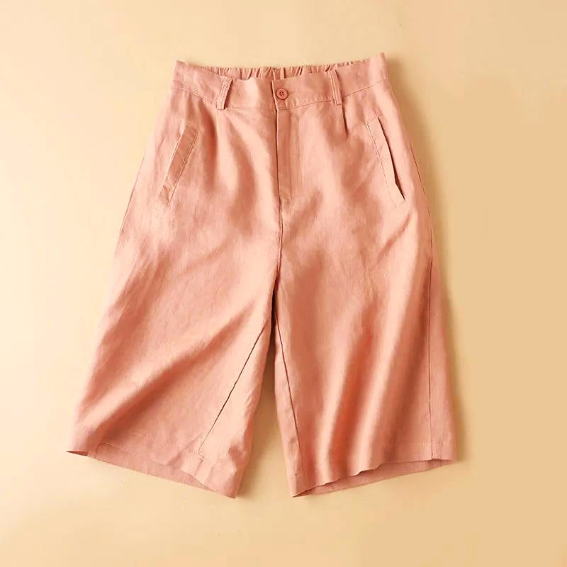 Lucia - Linen Knee-Length Shorts with Pockets