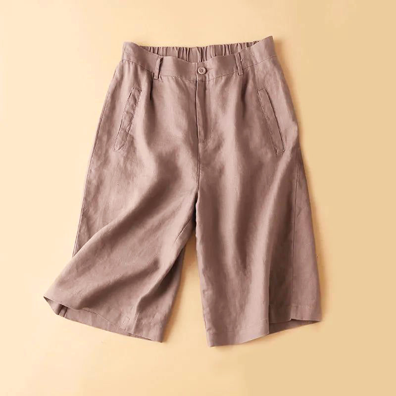 Lucia - Linen Knee-Length Shorts with Pockets