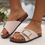 Lucy - Women’s Chic Wide Strap Buckle Slides