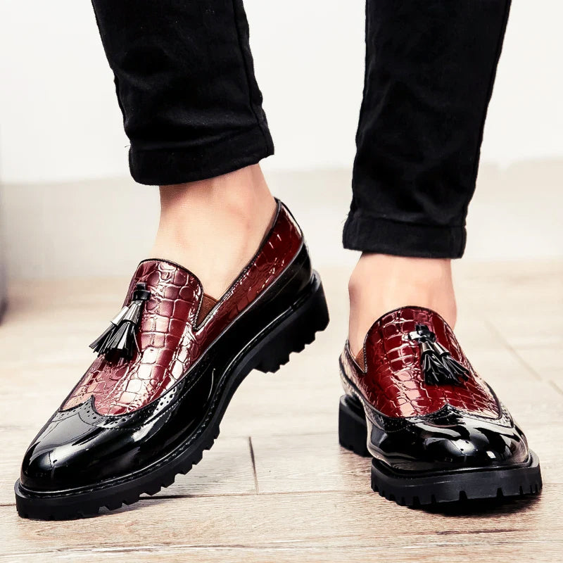 Luke - Croc Embossed Tassel Loafers with Chunky Sole