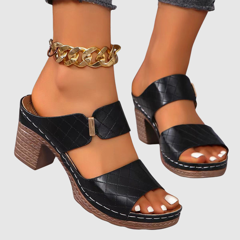 Luna - Women’s Quilted Strap Block Heel Sandals
