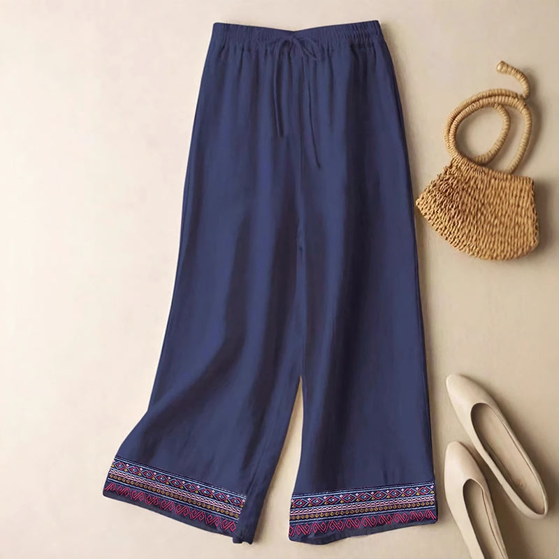 Lydia - Boho Embroidered Wide-Leg Drawstring Pants