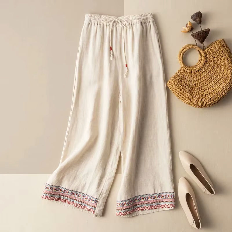 Lydia - Boho Embroidered Wide-Leg Drawstring Pants