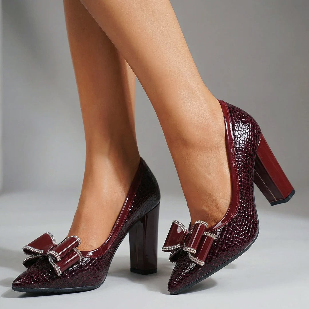Madison - Women’s Textured Bow Block Heel Pumps