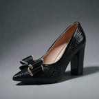 Madison - Women’s Textured Bow Block Heel Pumps