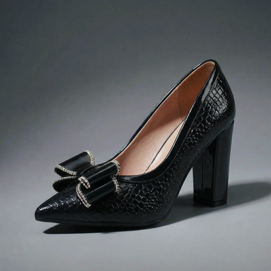 Madison - Women’s Textured Bow Block Heel Pumps